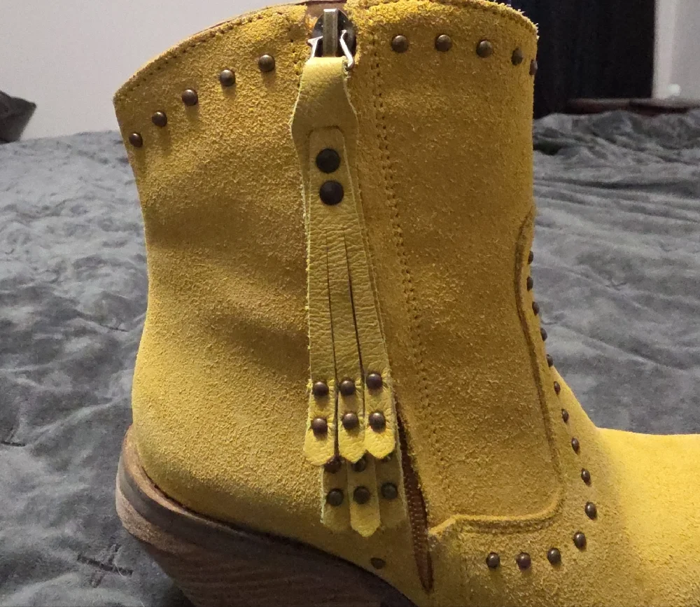 Dingo Mustard Ankle Boots with Studded Detail - Picture 3 of 10